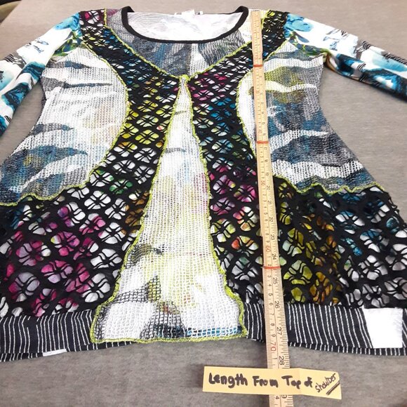 Elysee 26 Blouse Sz M Pullover Sequins Mesh Lace Peasant Boho Hippie 3/4 Sleeve - Picture 11 of 12